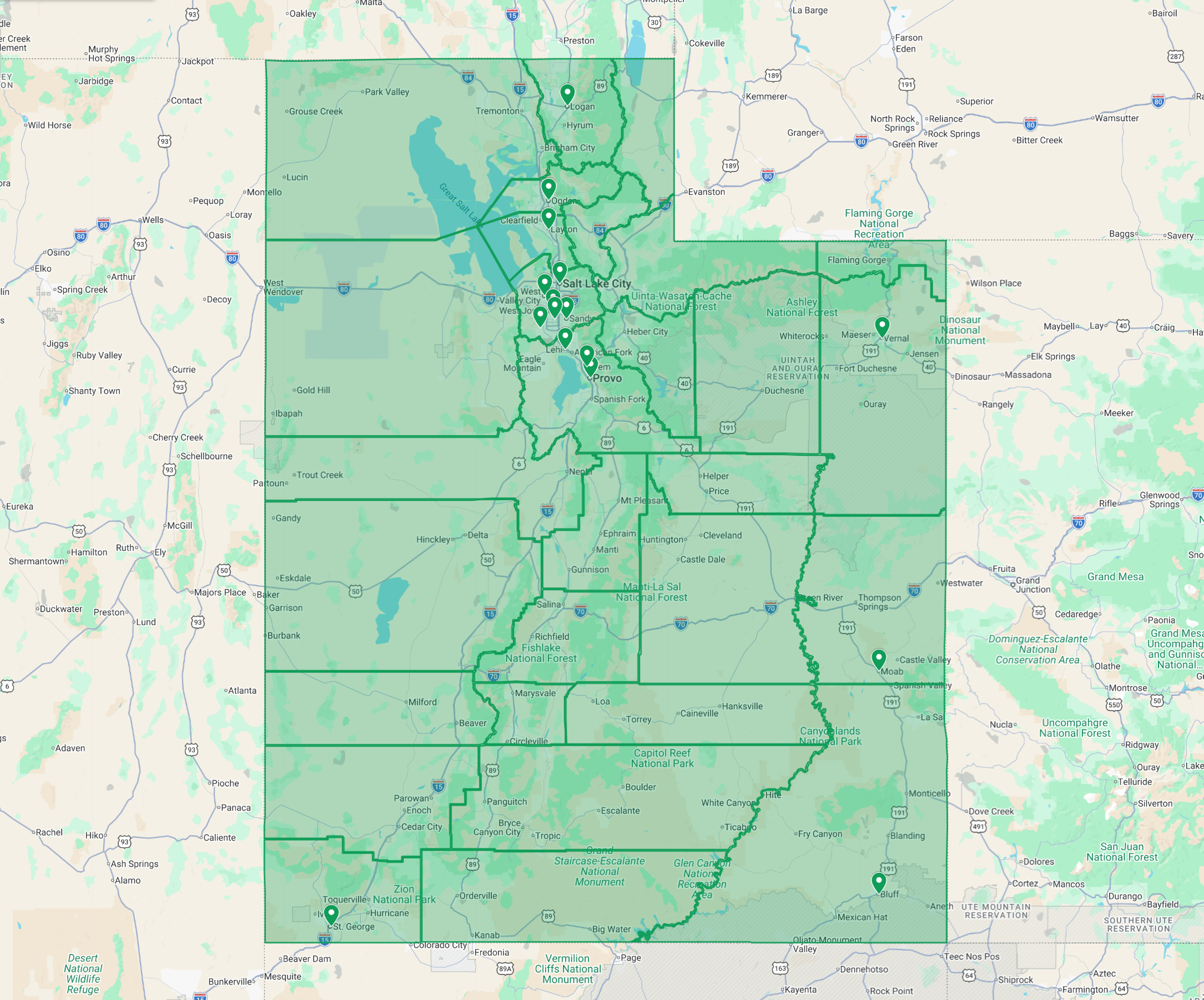 Cornerstone service area preview for Utah